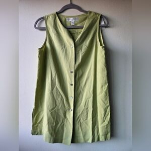Valerie Stevens Light Green 100 Silk Sleeveless Button-Down Shirt
